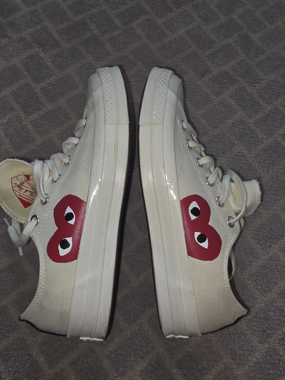 Comme des Garçons Play Cream Canvas Low-Top Sneakers with Red Heart